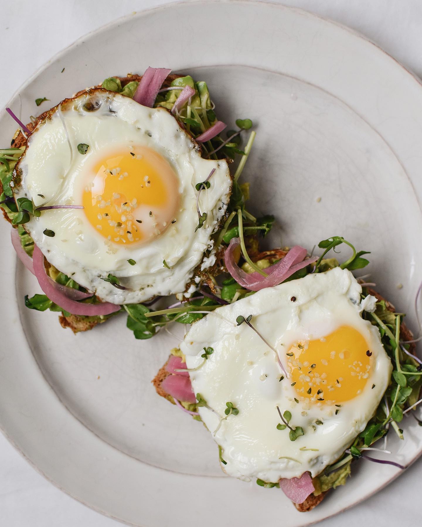 Avocado Toast with Micro Greens and Fried Eggs