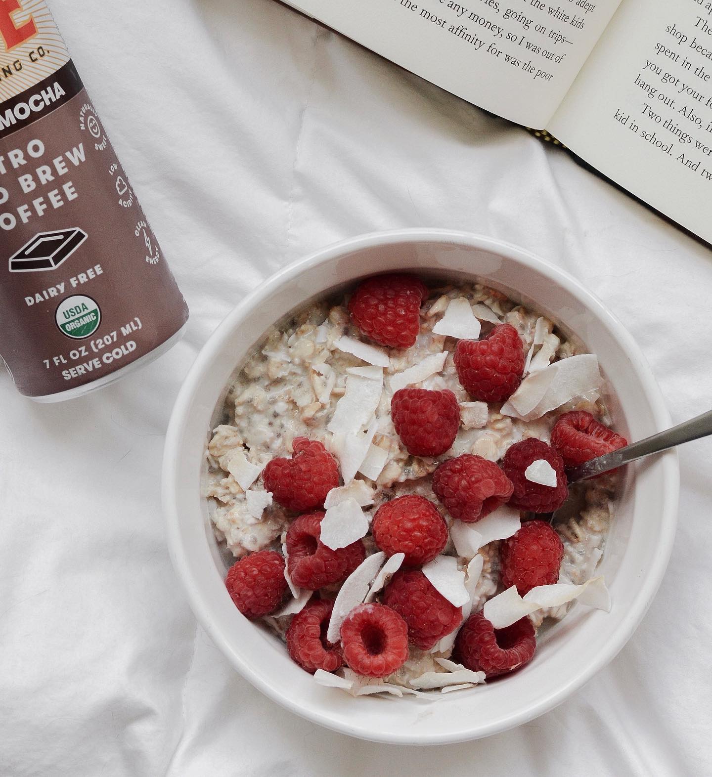 Coconut Chia Overnight Oats with Raspberries