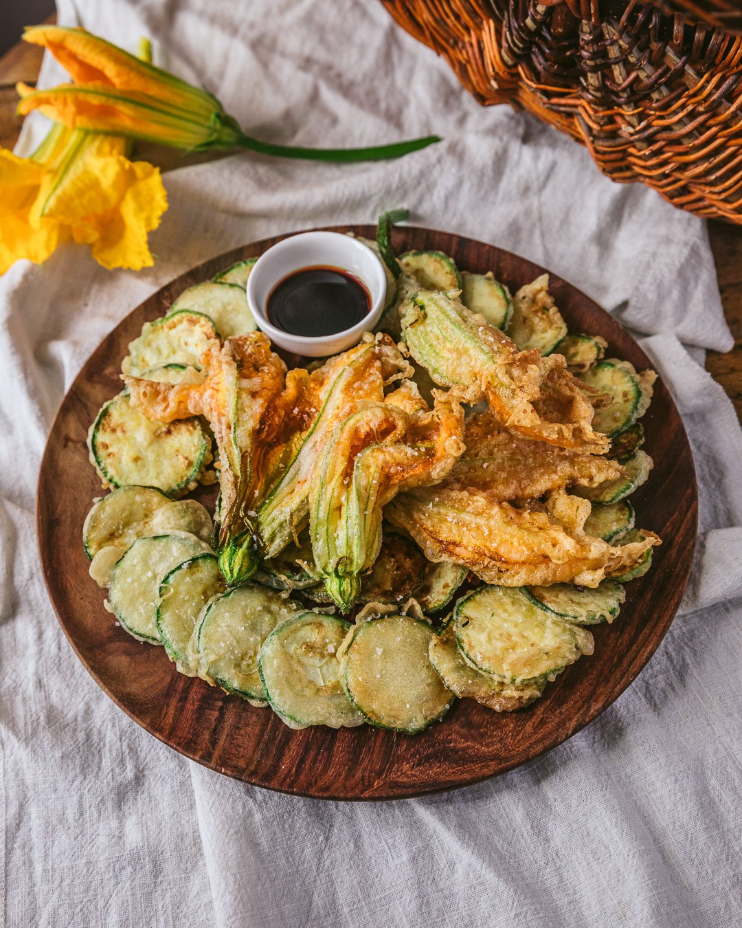 Zucchini and Zucchini Flower Tempura