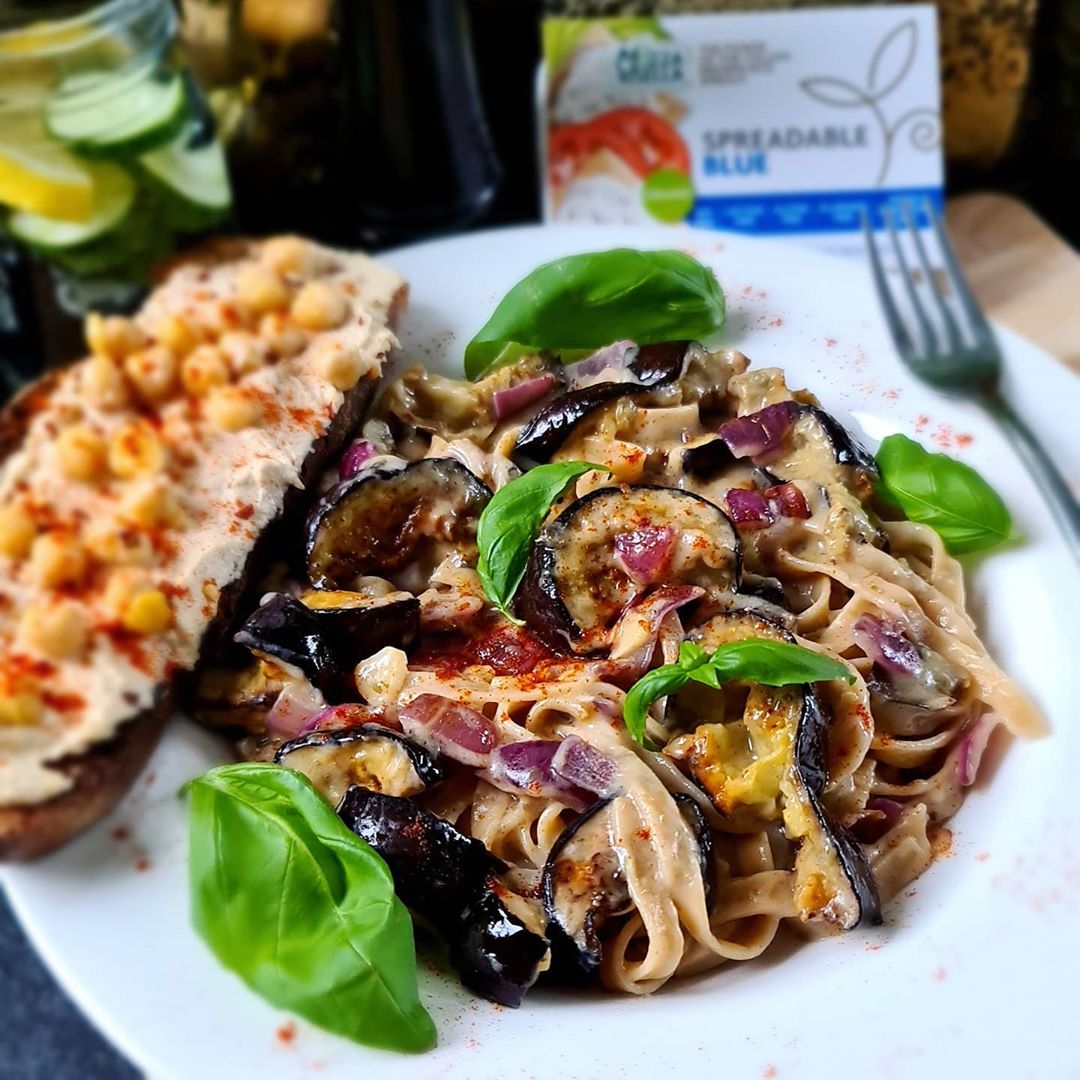 Roasted Aubergine Tagliatelle with Blue Cheese Sauce