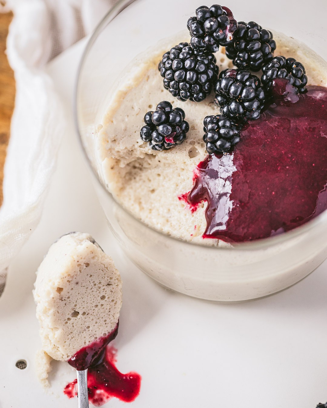 Vegan Vanilla Mousse with Blackberry and Grape Coulis