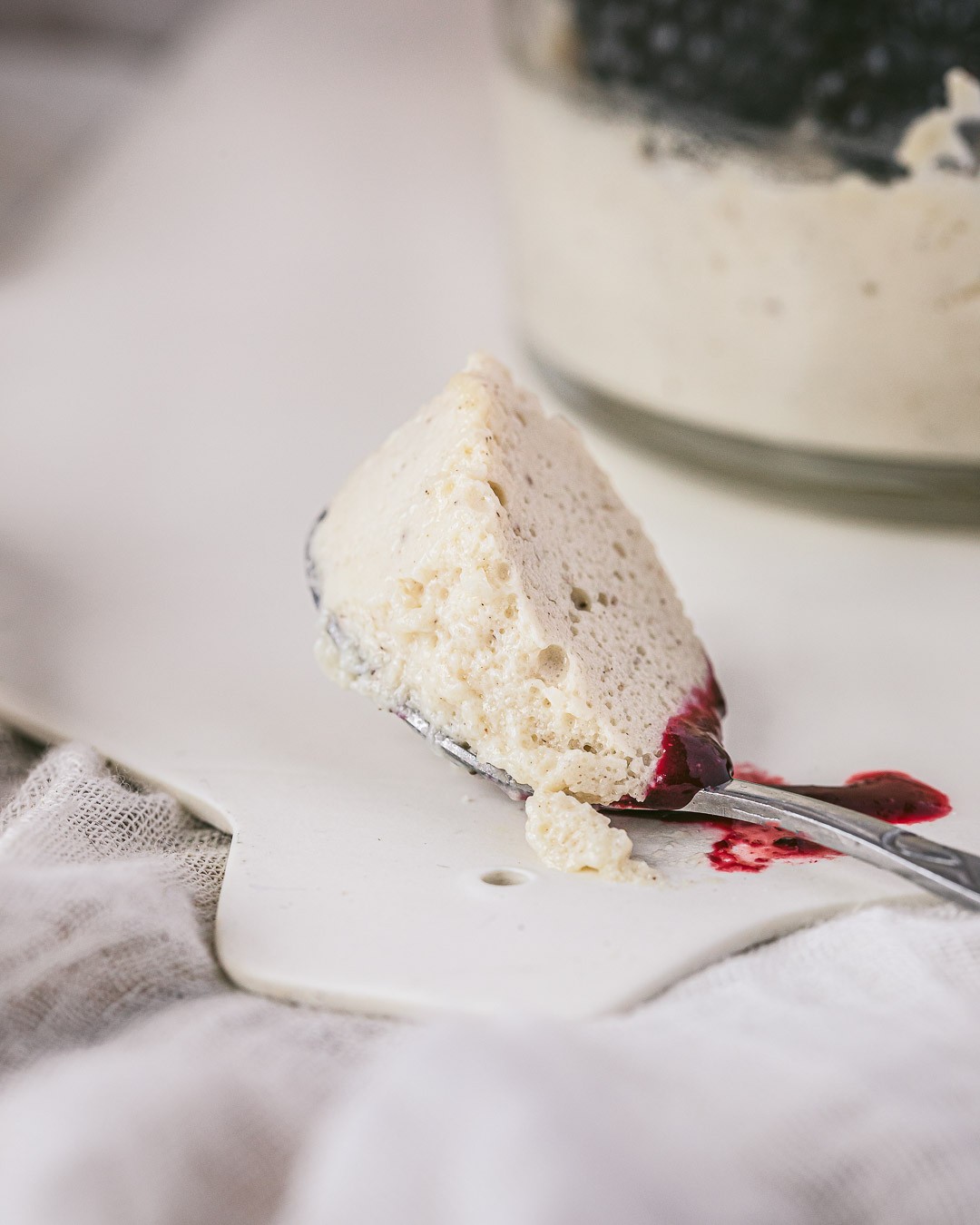 Vegan Vanilla Mousse with Blackberry and Grape Coulis
