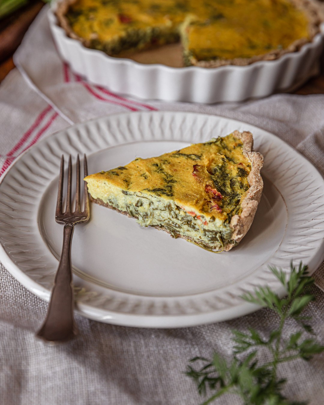 Vegan Quiche with Carrot and Radish Greens