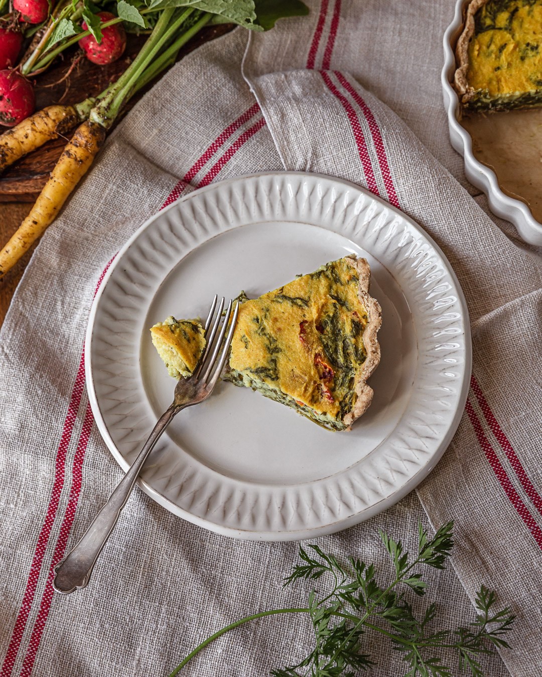 Vegan Quiche with Carrot and Radish Greens