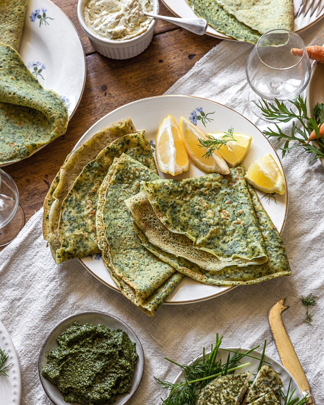 Protein Crepes with Carrot Top Greens