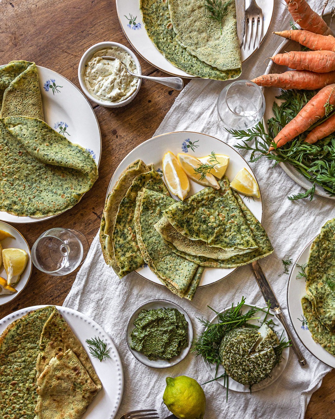 Protein Crepes with Carrot Top Greens