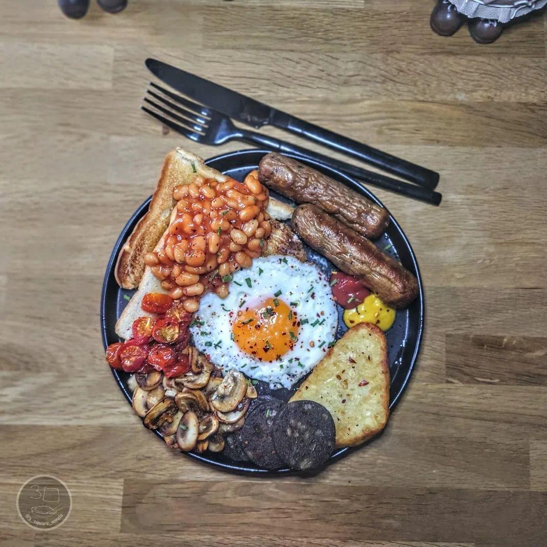 Vegetarian Breakfast with Eggs and Sausages