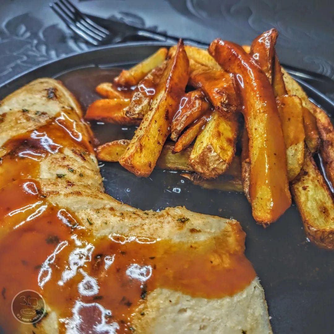 Vegetarian Chicken Chips and Gravy