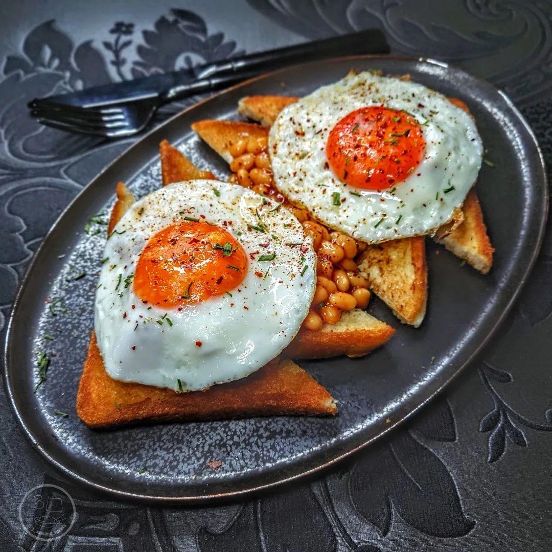 Fried Bread with Eggs and Beans