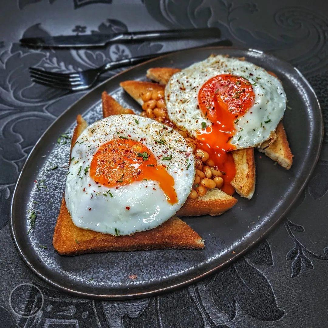 Fried Bread with Eggs and Beans