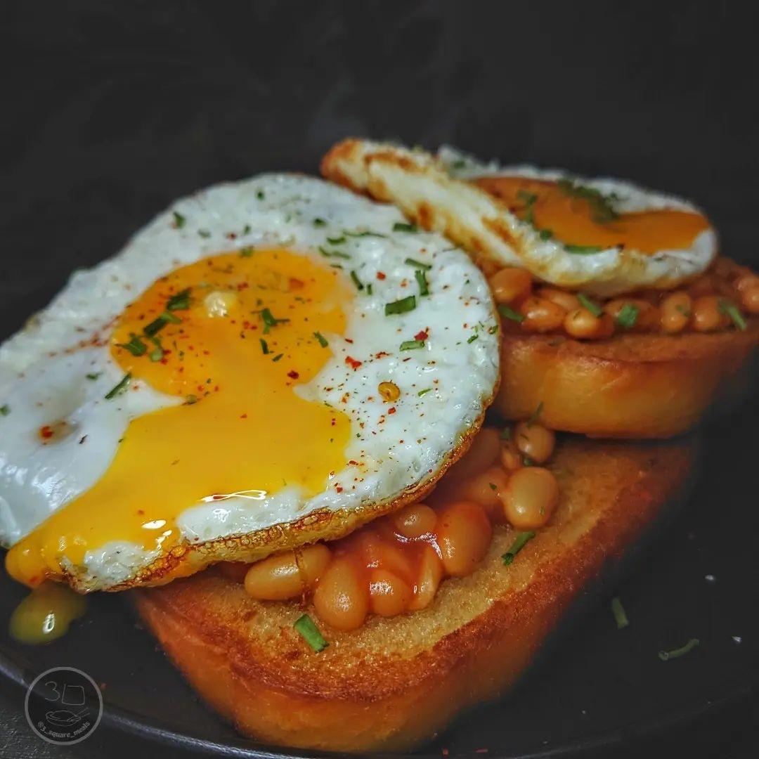 Fried Bread with Eggs and Beans