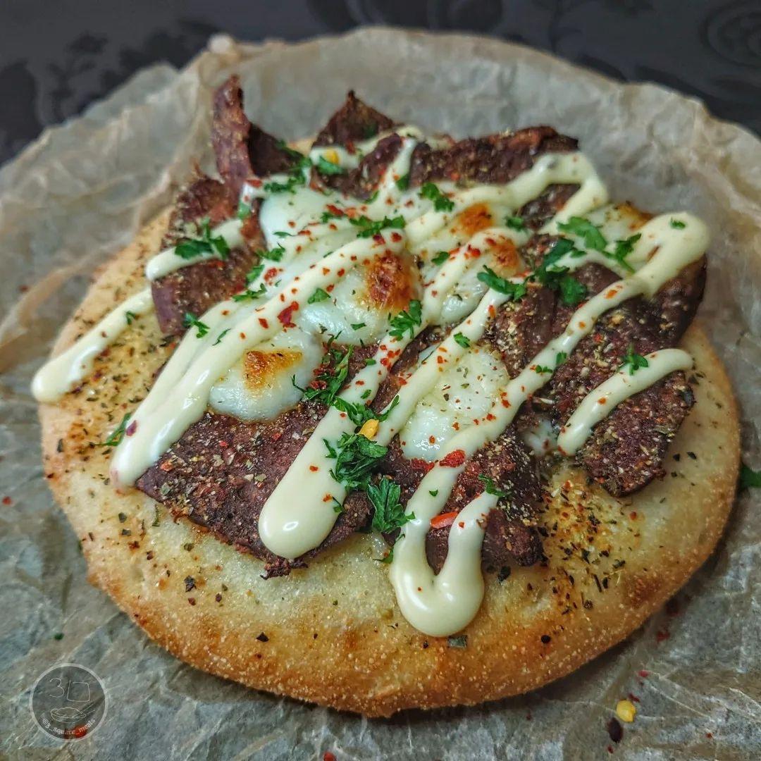 Garlic Cheese Steak Pizza