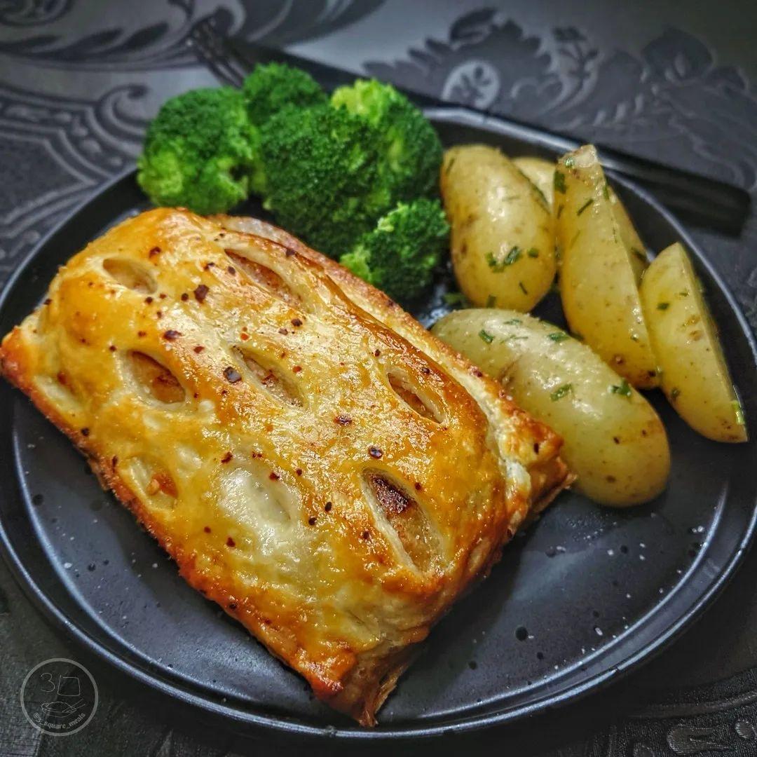 Plant-Based Salmon En Croute with Sides