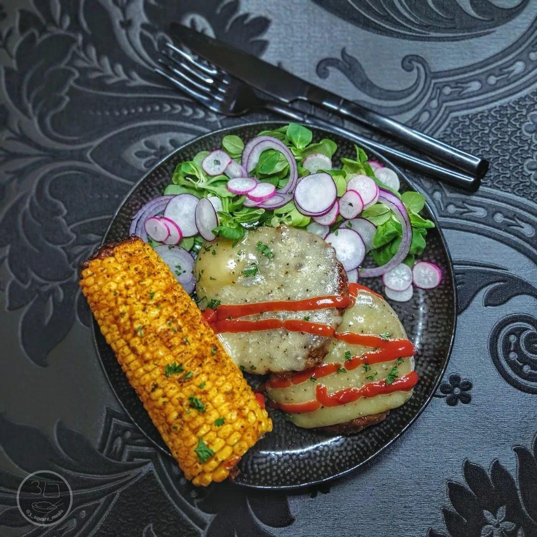 Naked Burger with Corn and Salad