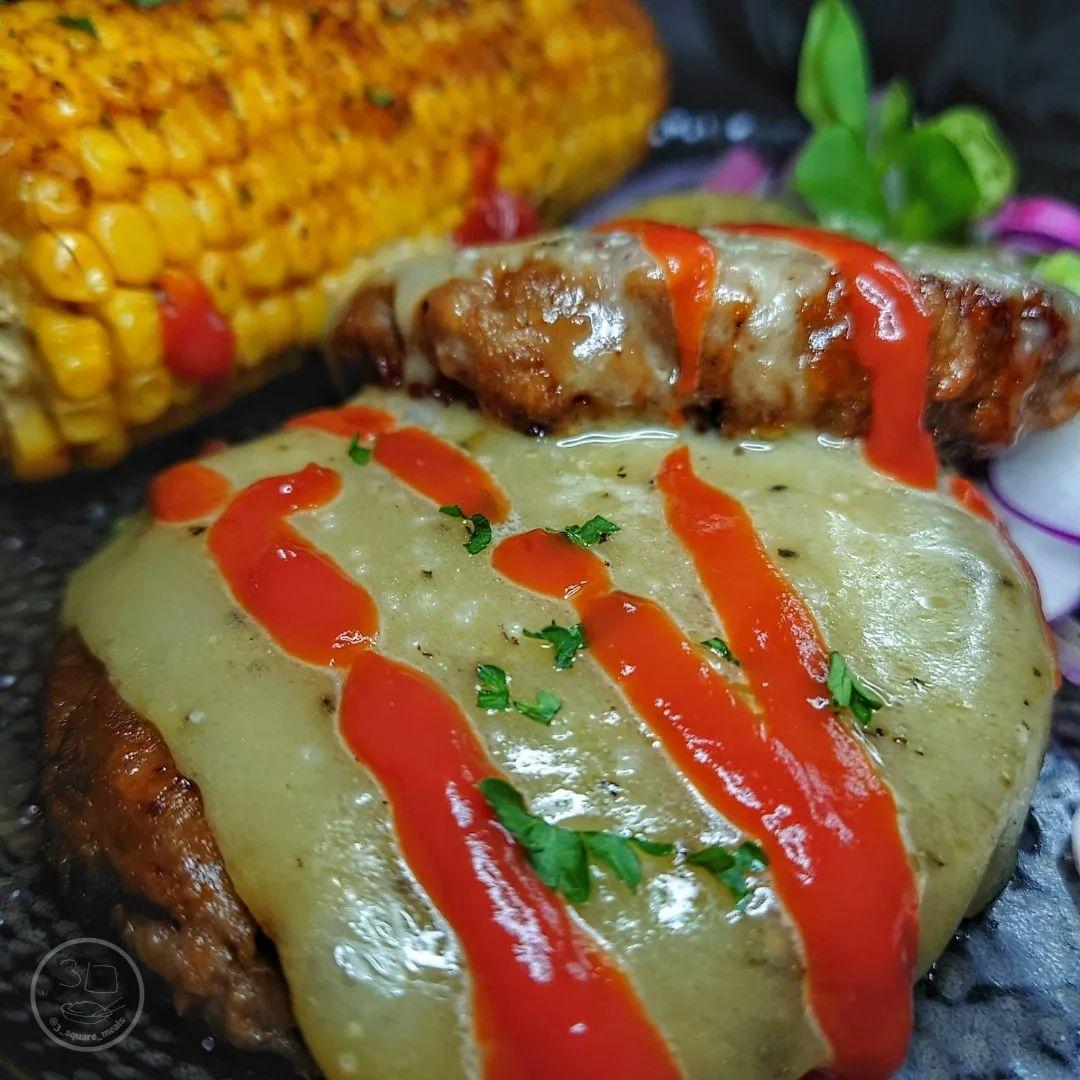 Naked Burger with Corn and Salad