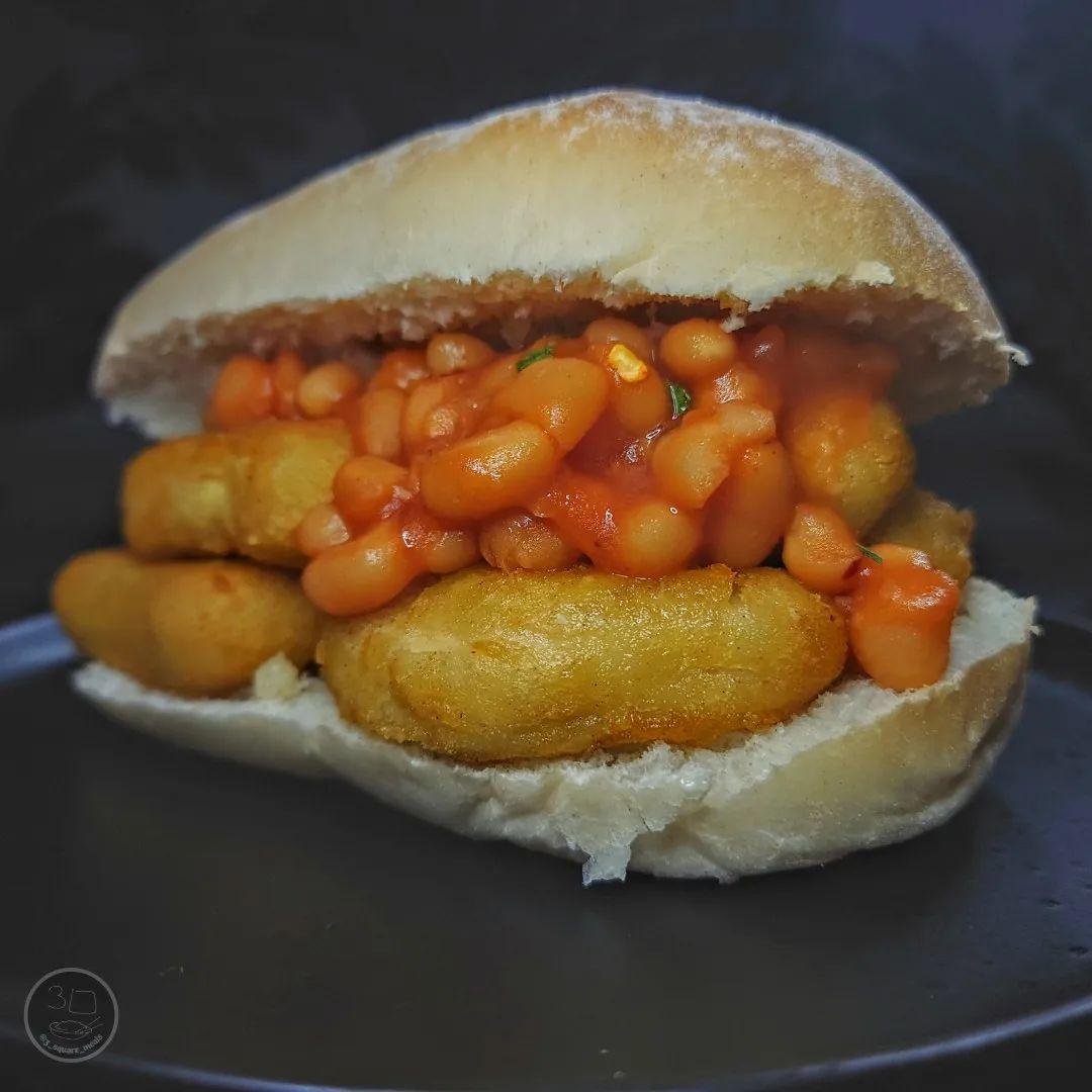 Crispy Quorn Nugget and Baked Bean Butty