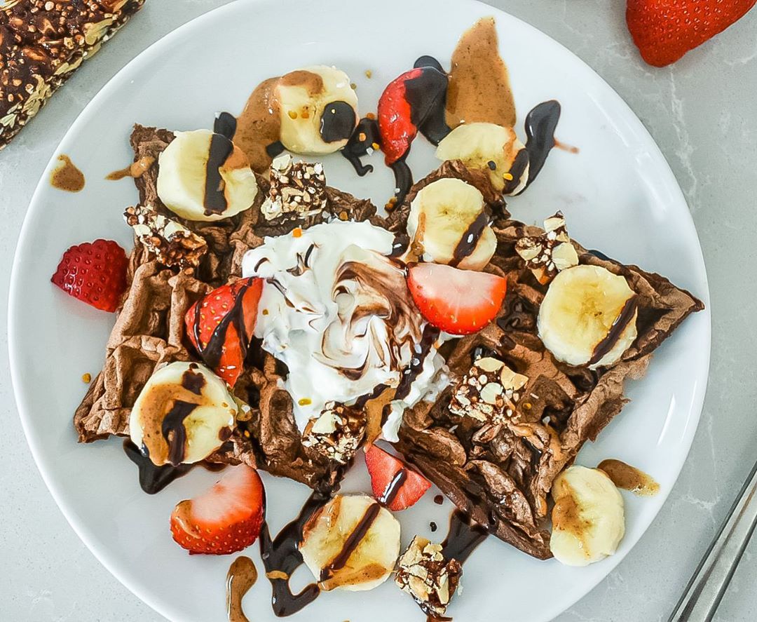 High Protein Low Carb Chocolate Peanut Butter Waffles