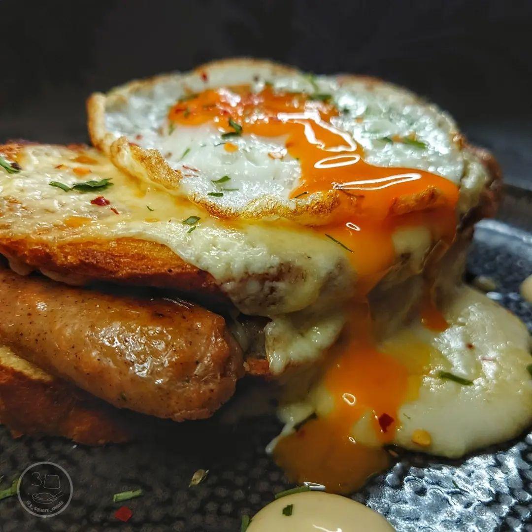 Grilled Sausage Croque with Egg