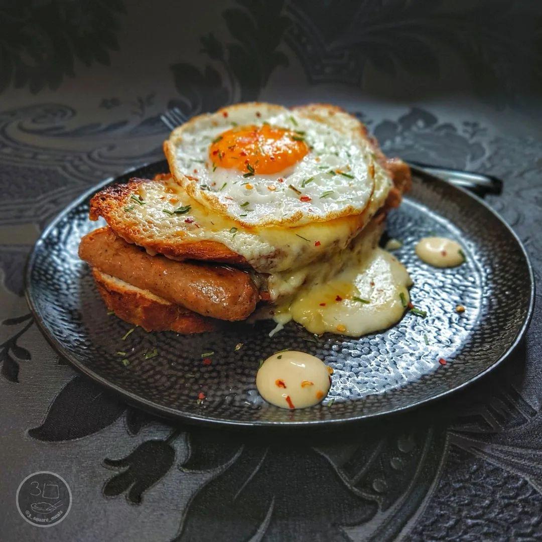 Grilled Sausage Croque with Egg