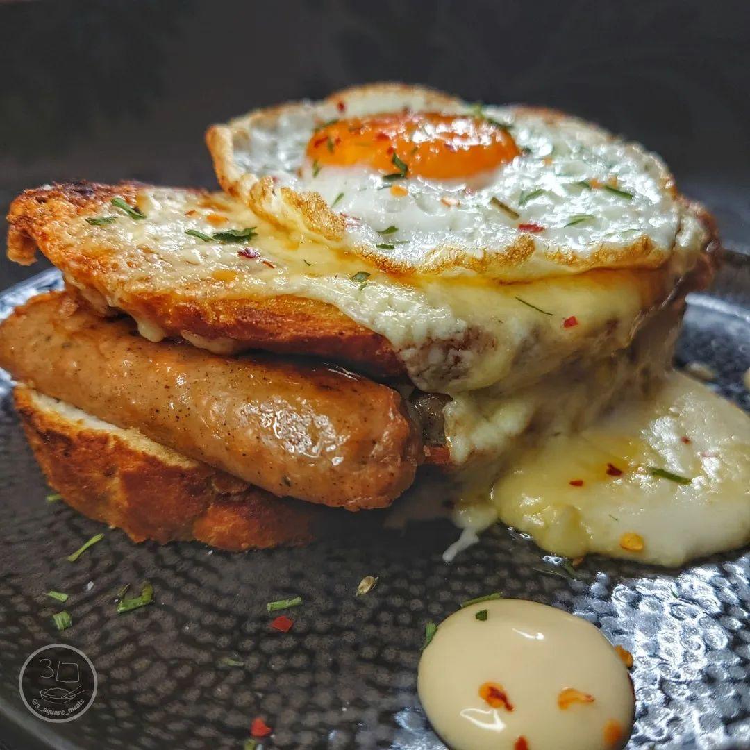 Grilled Sausage Croque with Egg