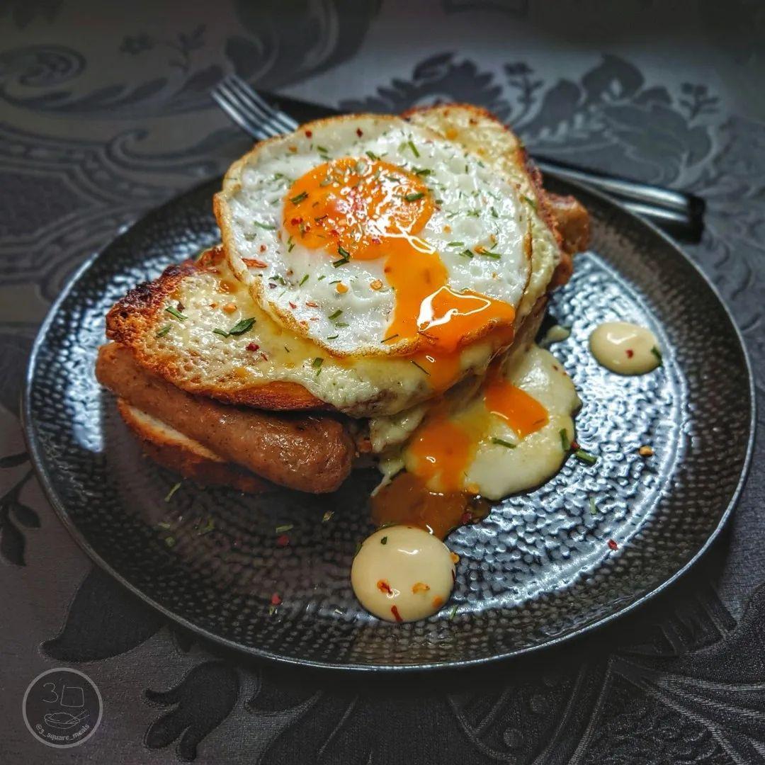 Grilled Sausage Croque with Egg