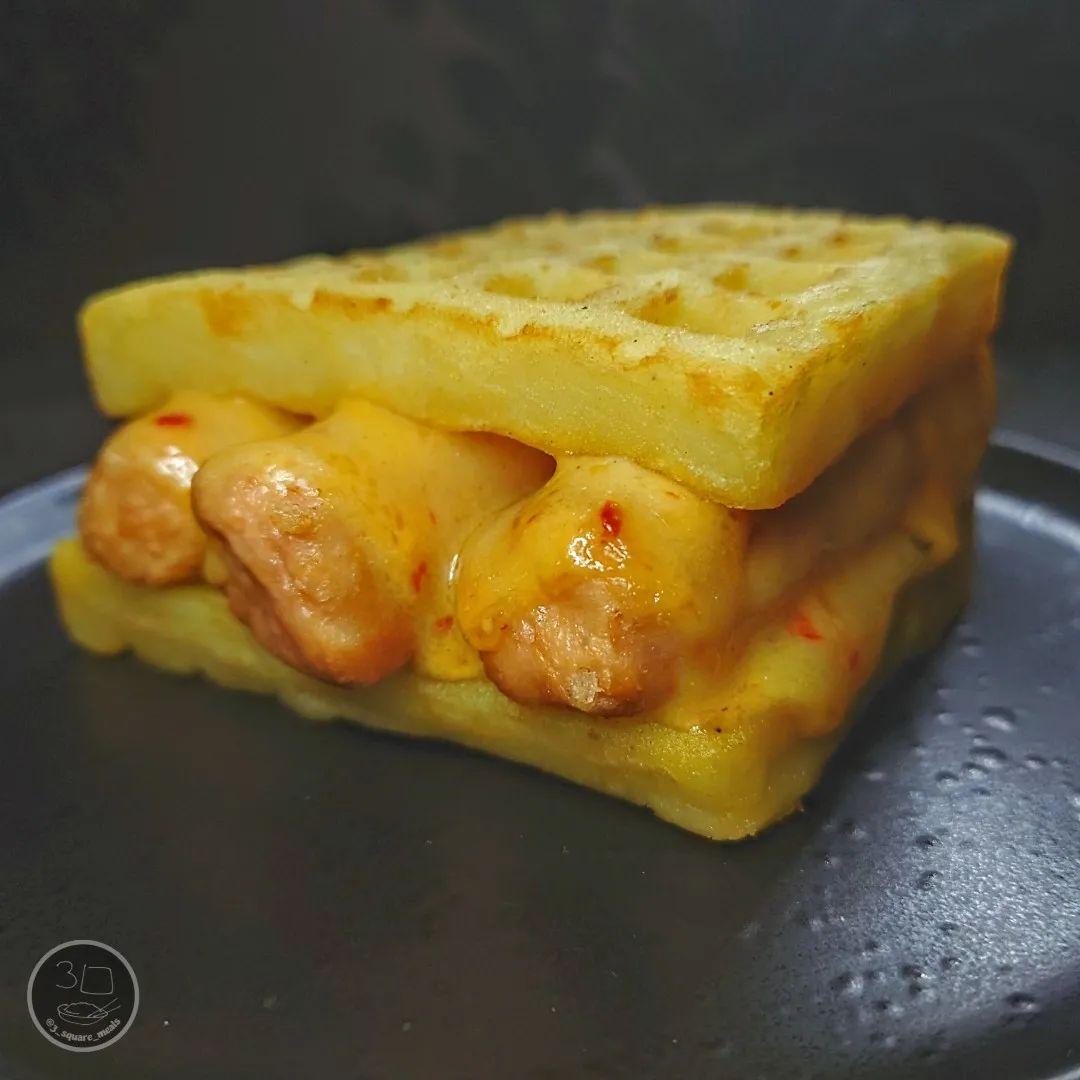 Cheesy Waffle Sausage Sandwich