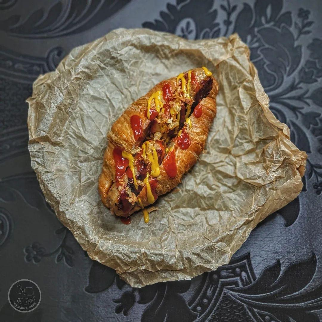 Croissant Dog with Sausages and Condiments