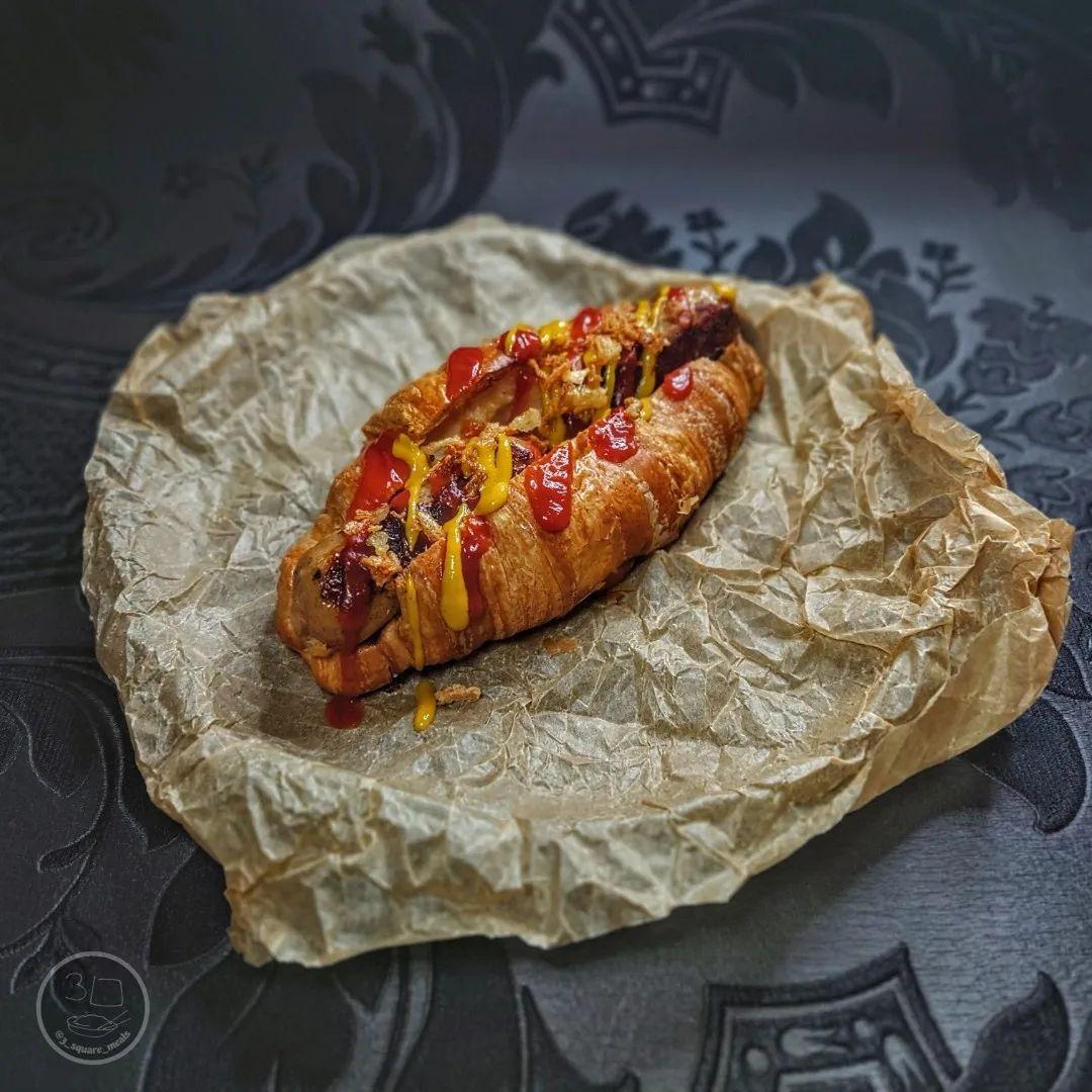Croissant Dog with Sausages and Condiments