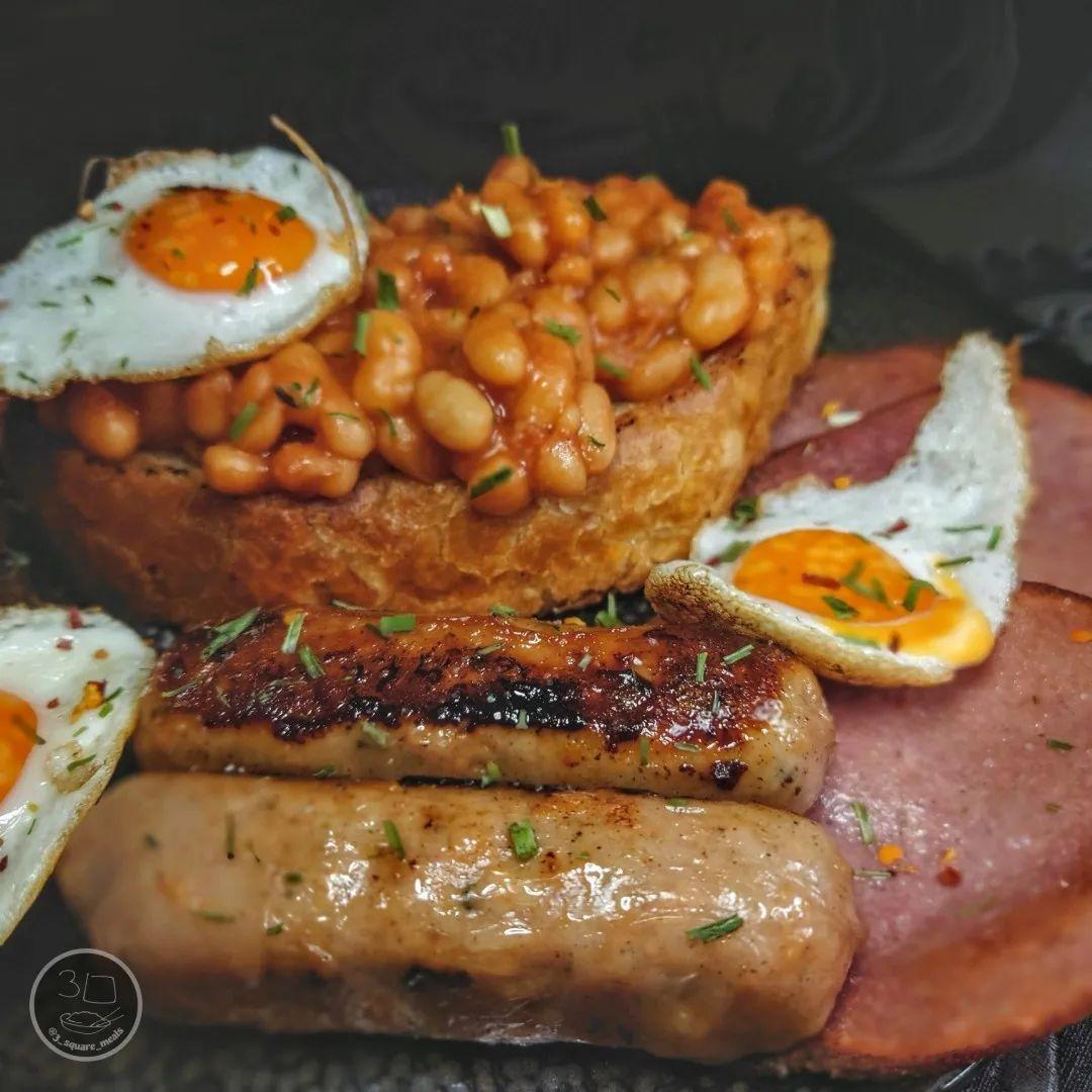 Vegetarian Fry-Up Breakfast with Quail Eggs