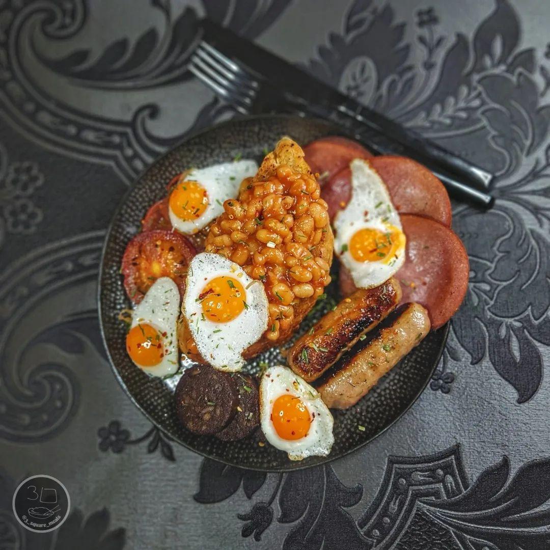 Vegetarian Fry-Up Breakfast with Quail Eggs