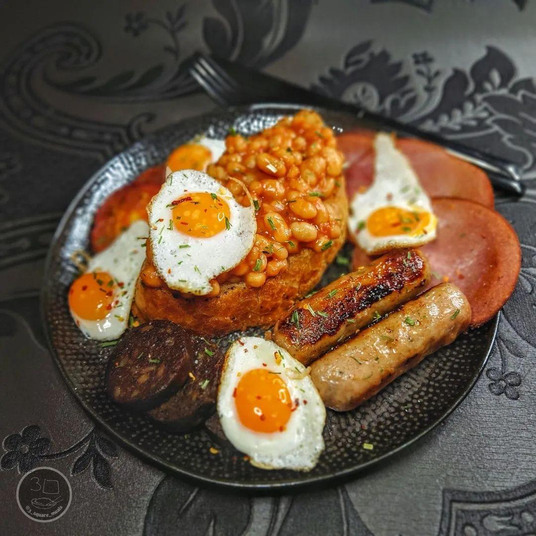 Vegetarian Fry-Up Breakfast with Quail Eggs