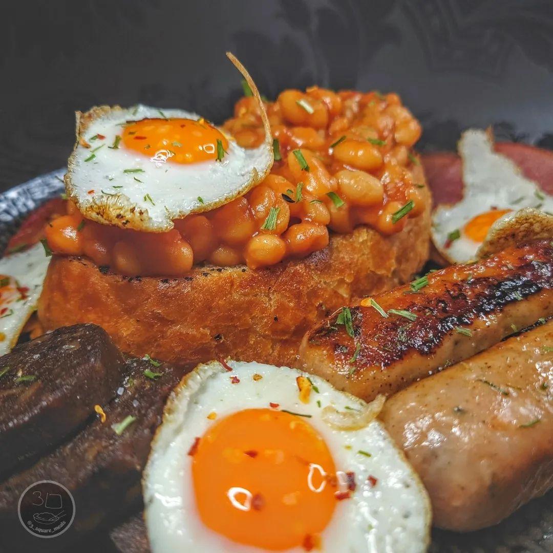 Vegetarian Fry-Up Breakfast with Quail Eggs