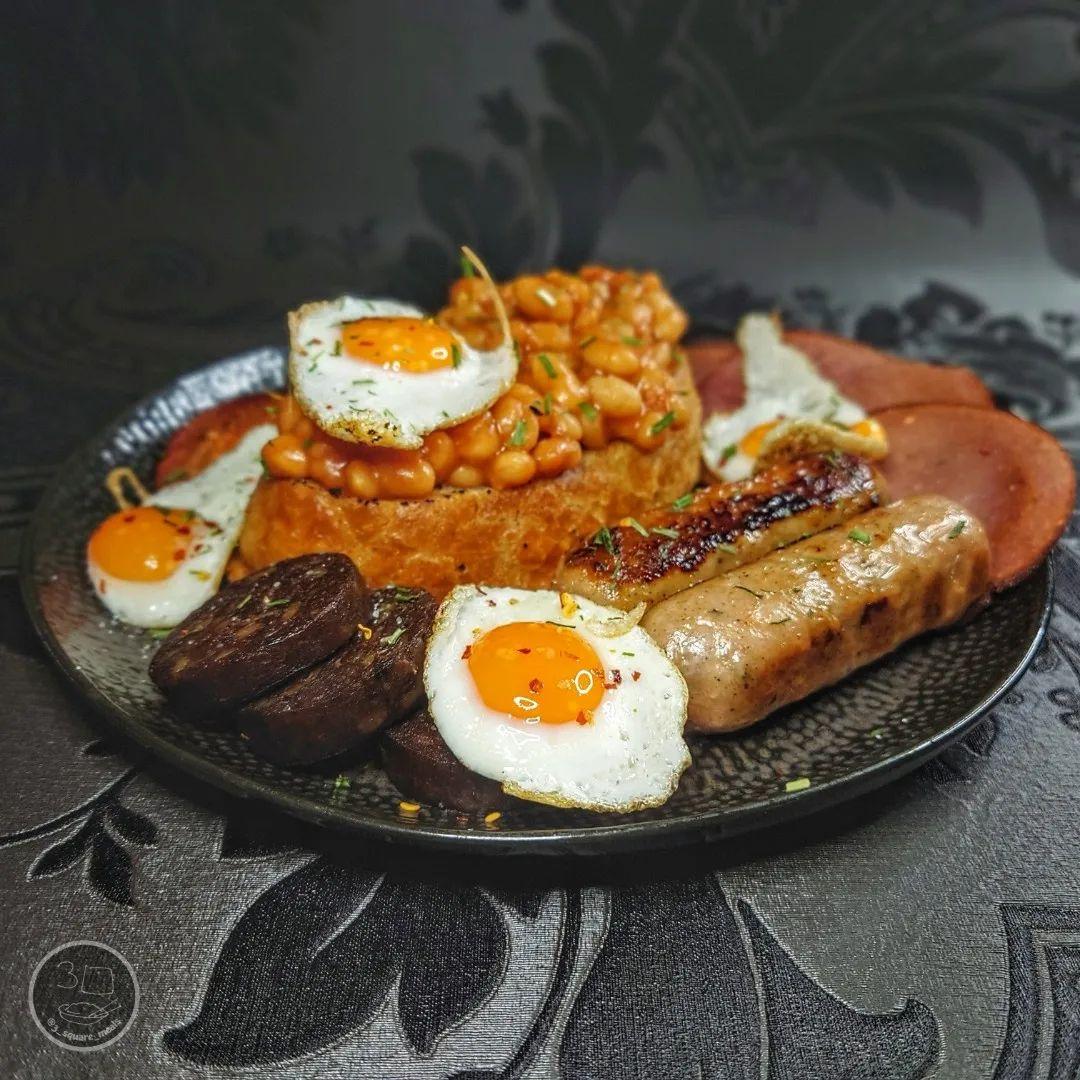 Vegetarian Fry-Up Breakfast with Quail Eggs
