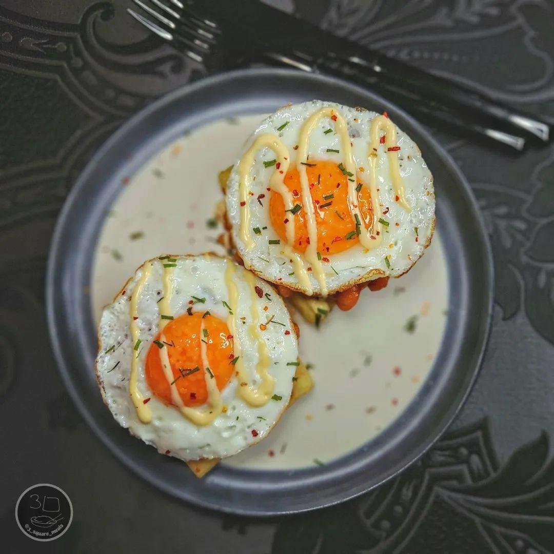 Waffles, Eggs, and Beans Breakfast