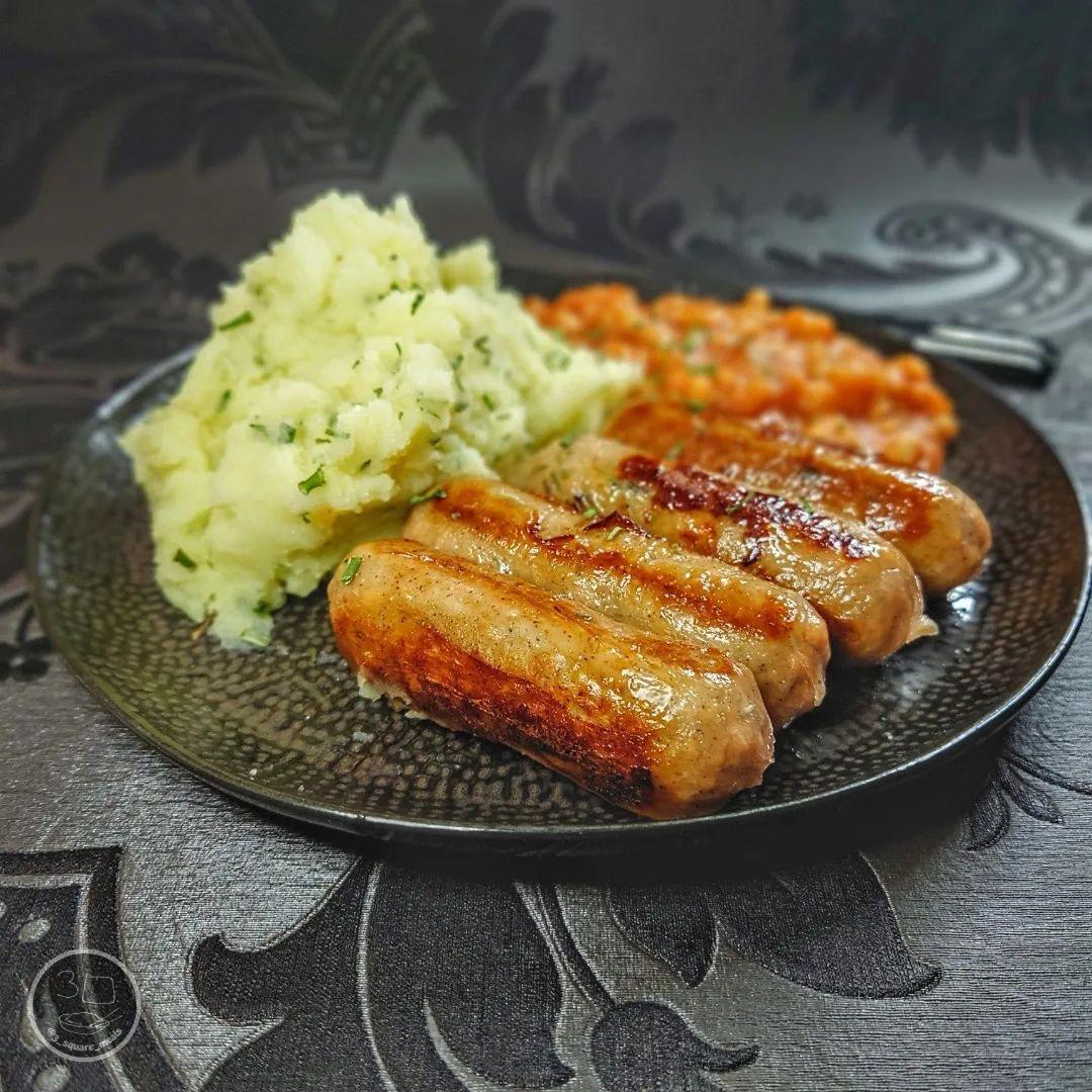 Vegan Sausage and Mash with Beans