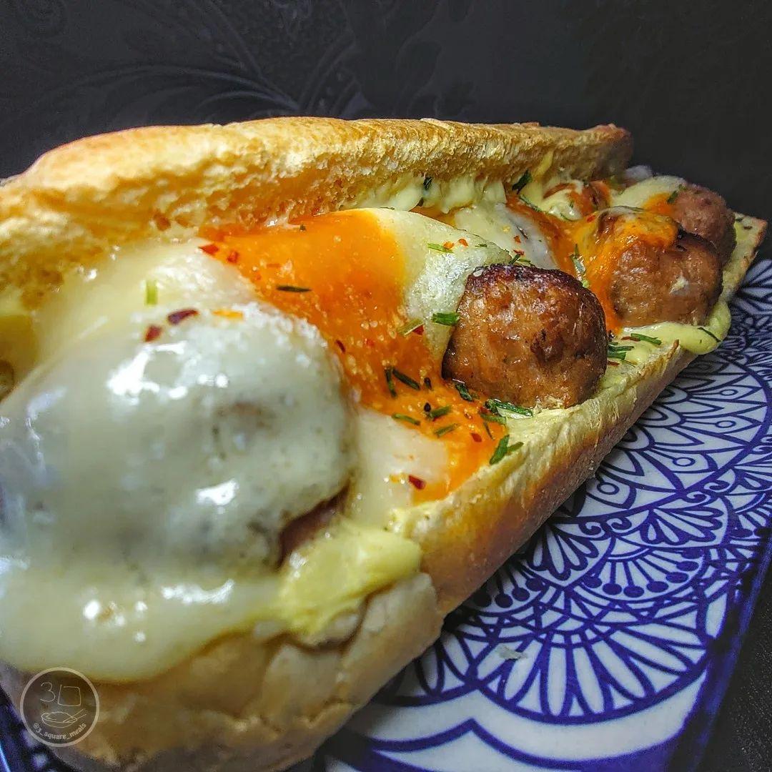 Meatball Baguette with Mustard Mayo