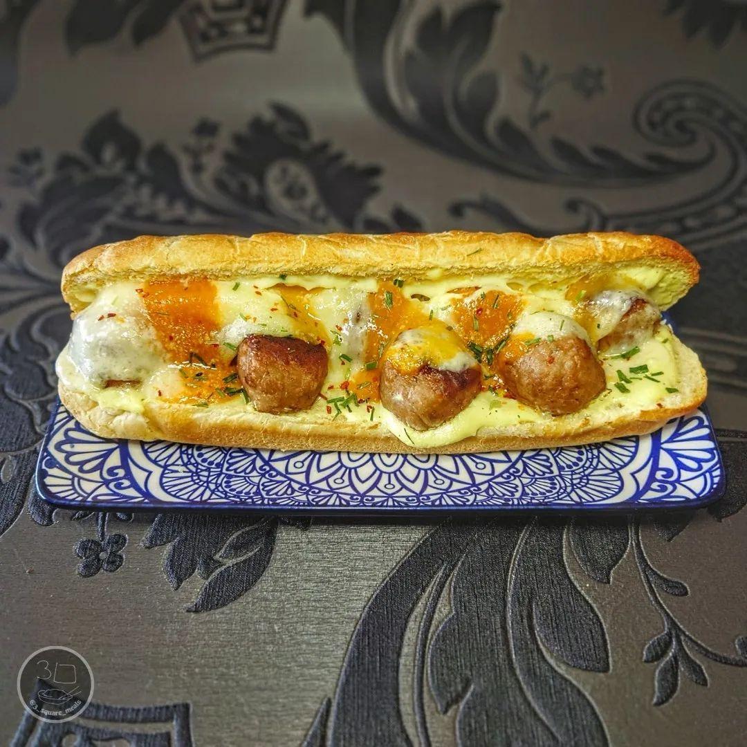 Meatball Baguette with Mustard Mayo