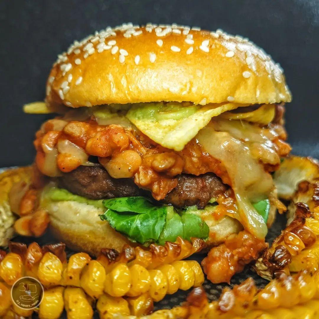 Chilli Burger with Corn Ribs