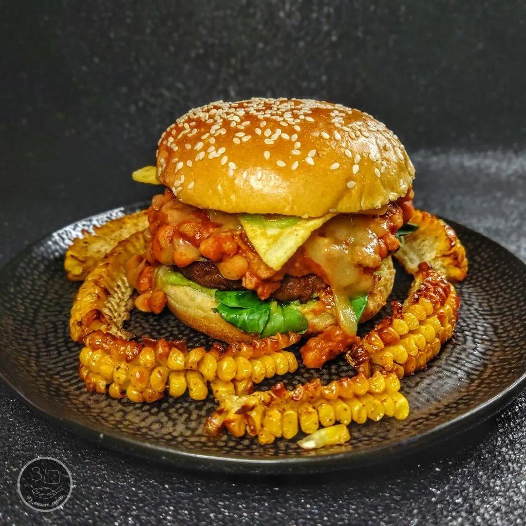 Chilli Burger with Corn Ribs