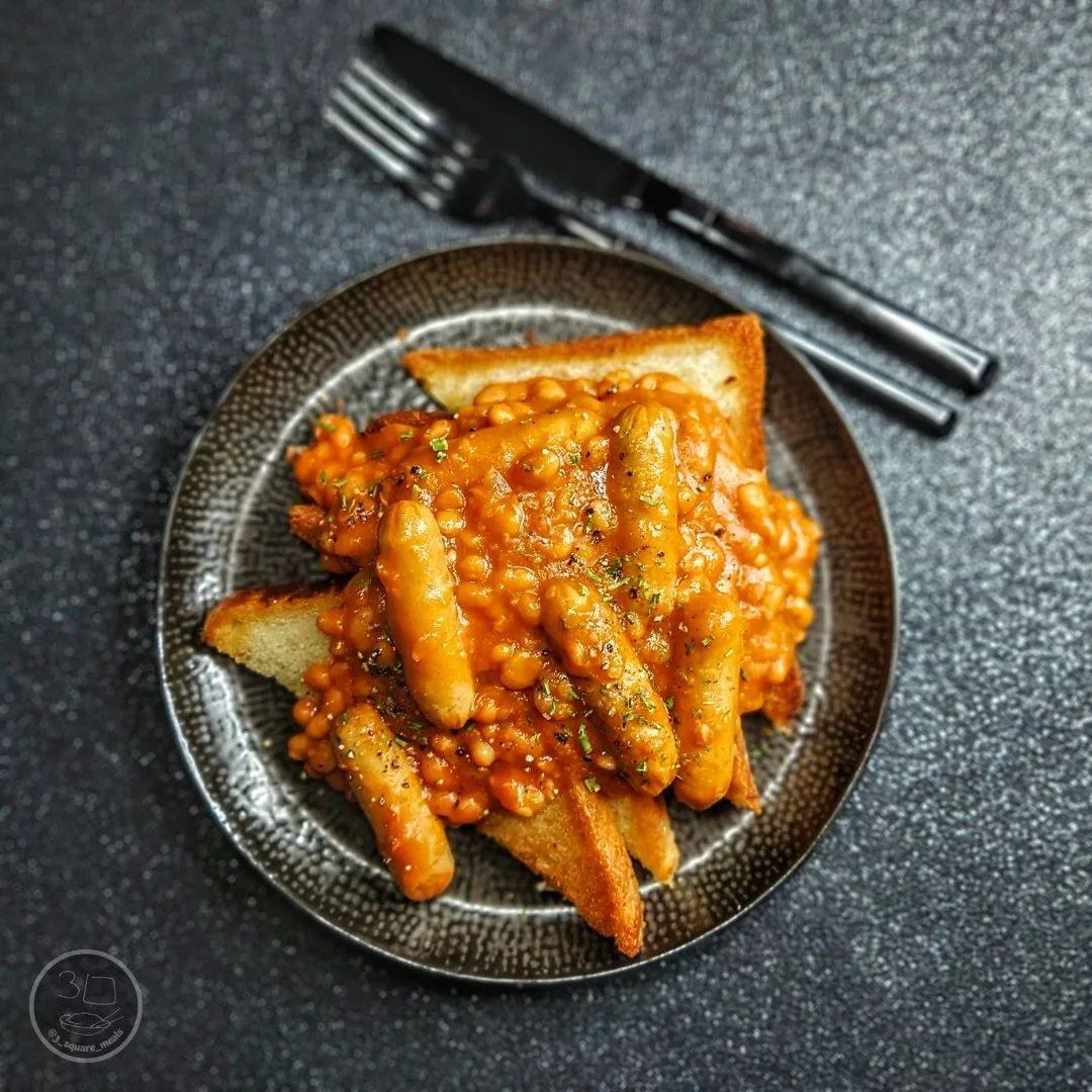 Sausage and Beans on Fried Bread