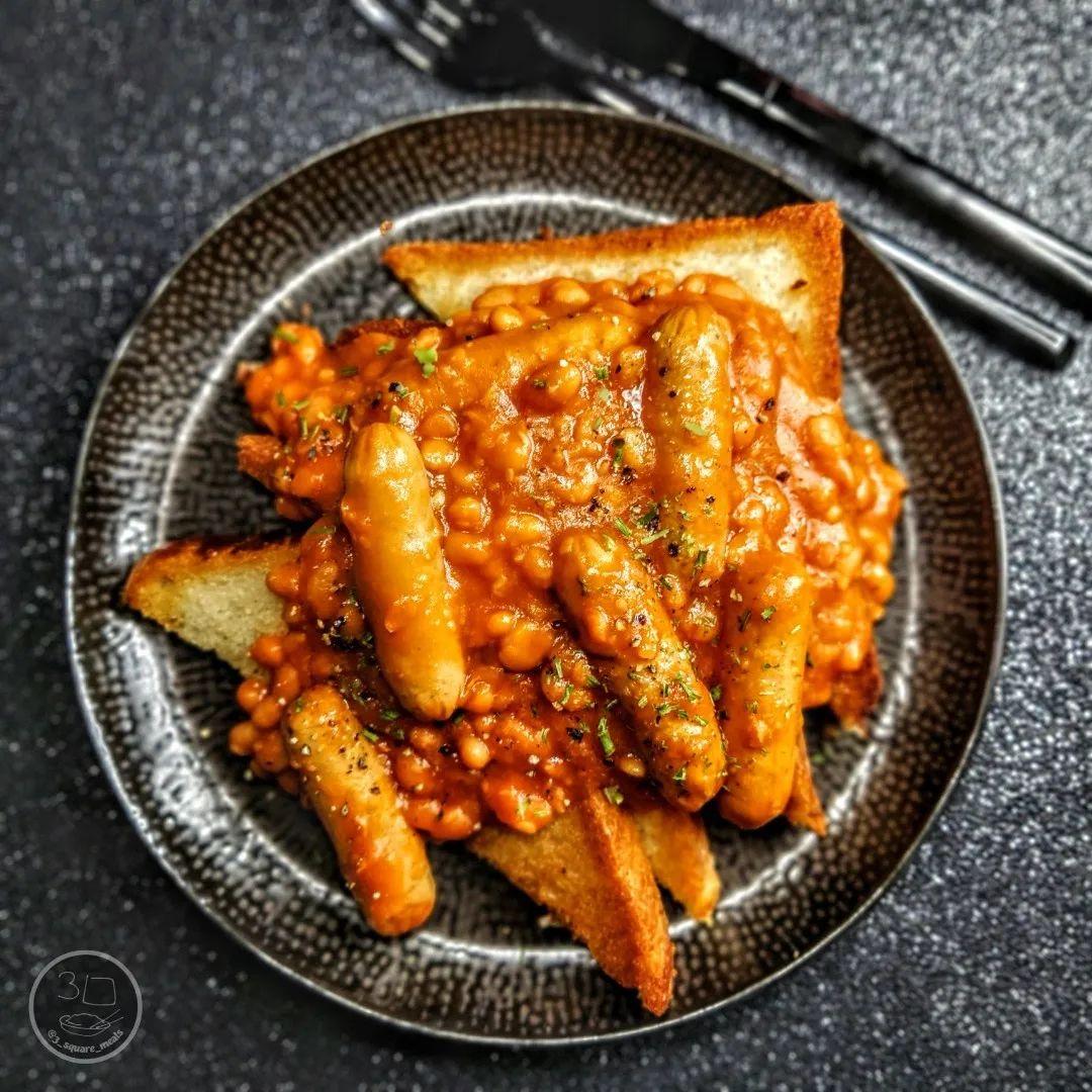 Sausage and Beans on Fried Bread