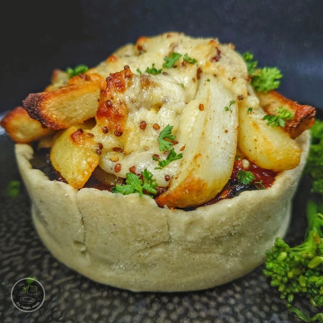 Vegetarian Steak and Cheesy Chips Pie