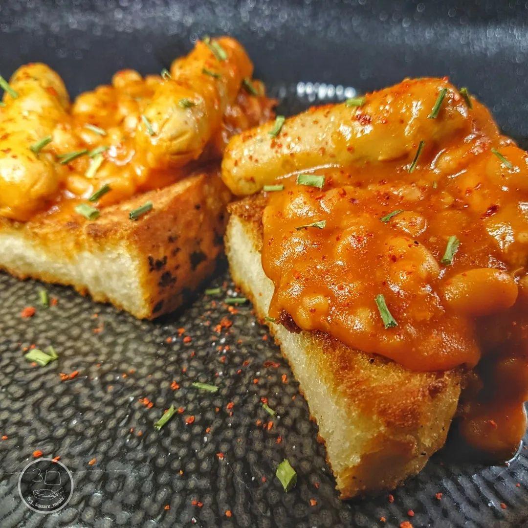 Vegetarian Sausage and Beans on Fried Bread
