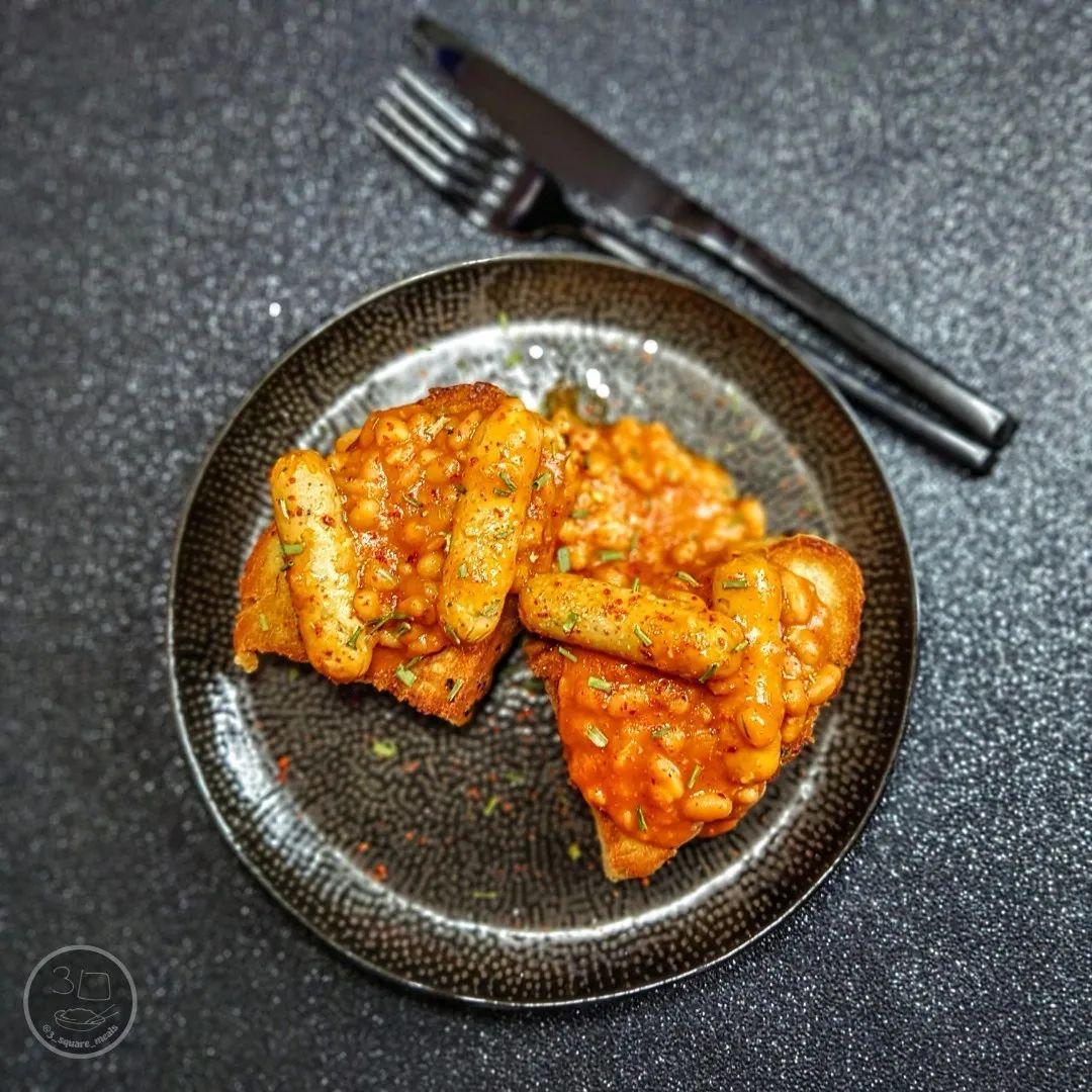 Vegetarian Sausage and Beans on Fried Bread
