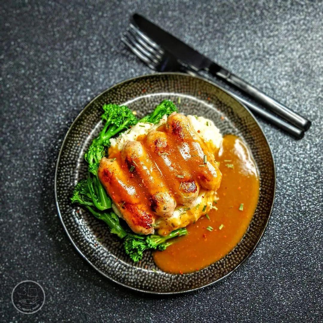 Sausage and Mash with Gravy and Broccoli