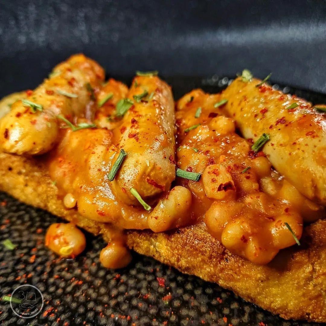 Vegetarian Sausage and Beans on Fried Bread