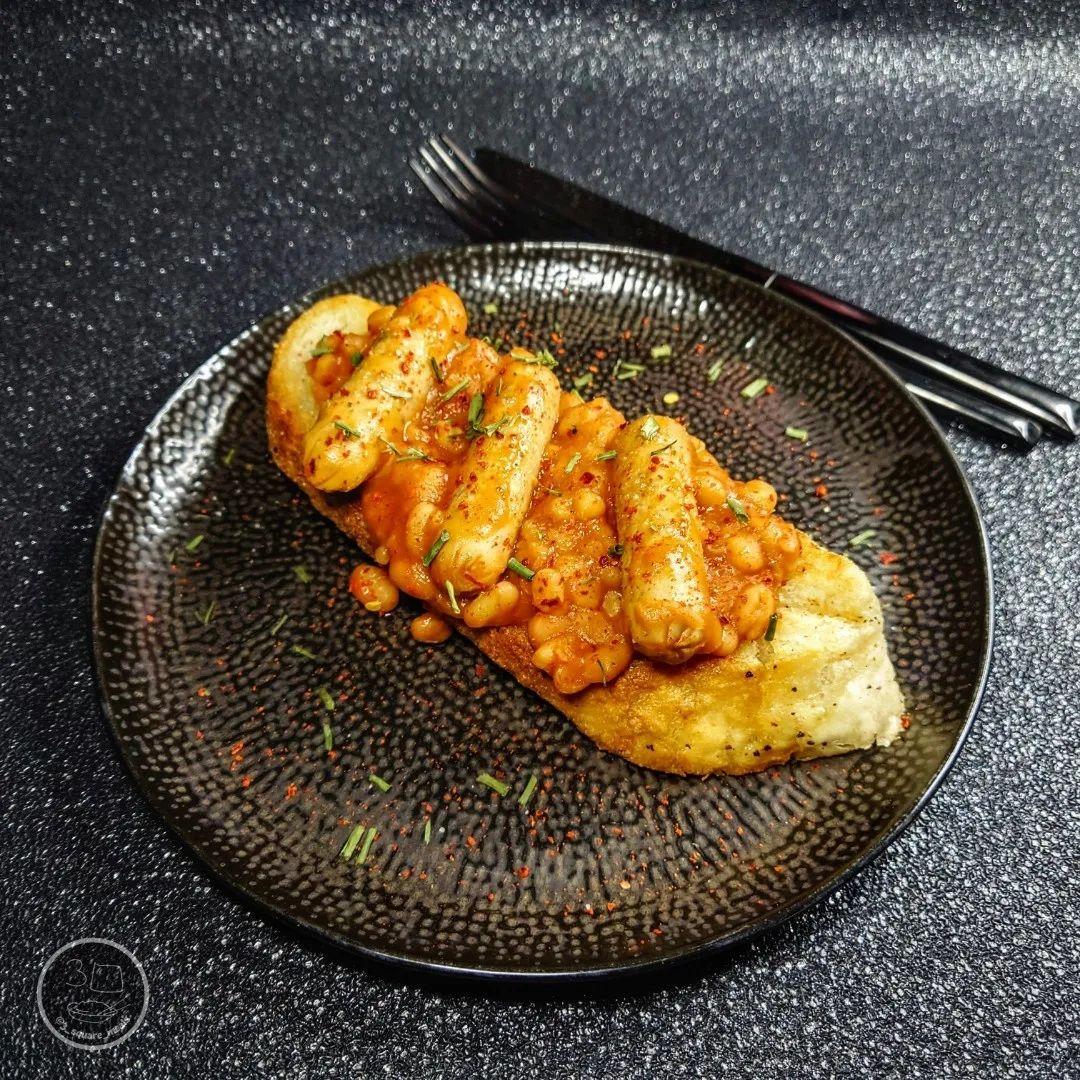 Vegetarian Sausage and Beans on Fried Bread