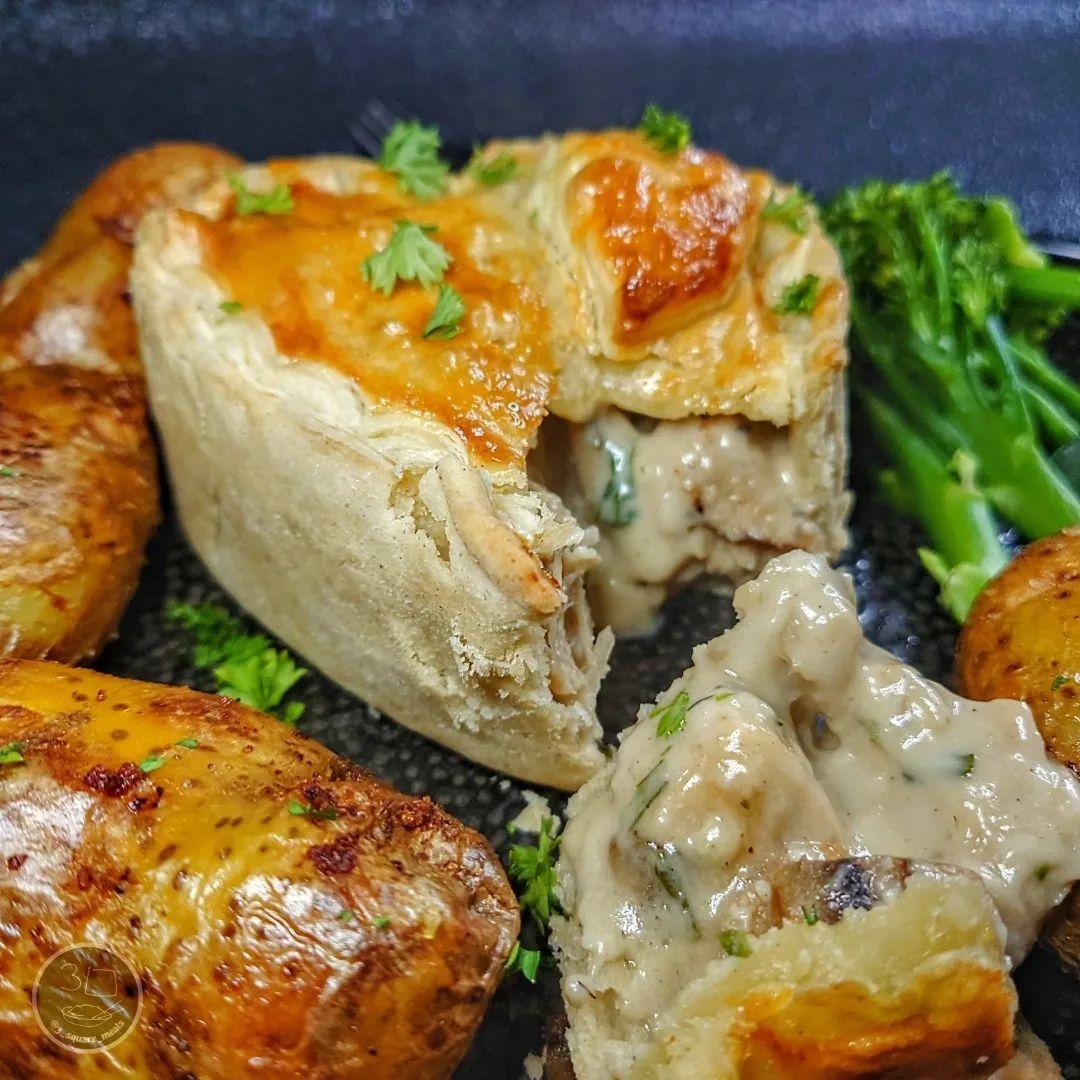 Plant-Based Chicken and Mushroom Pie with Sides