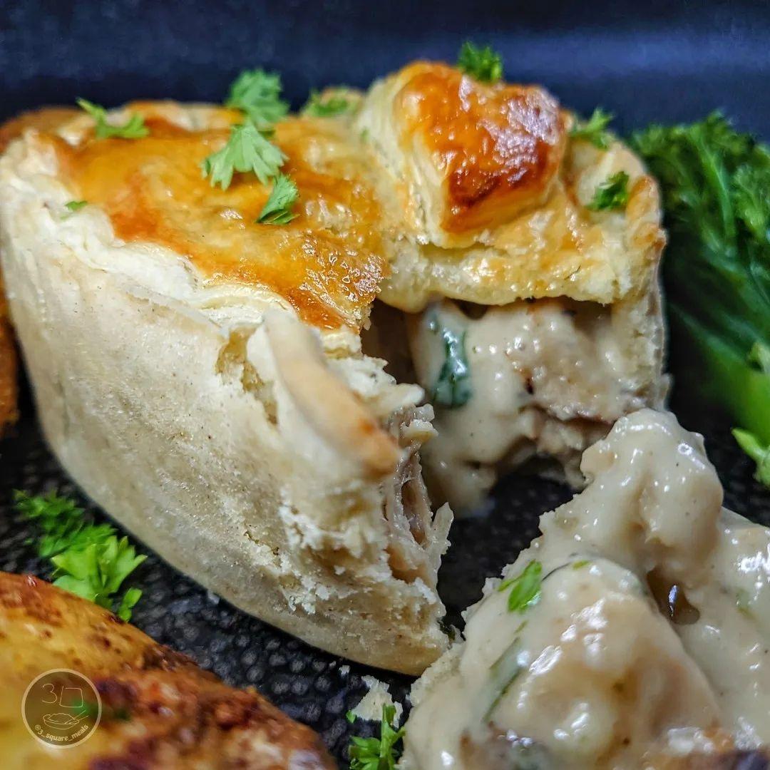 Plant-Based Chicken and Mushroom Pie with Sides