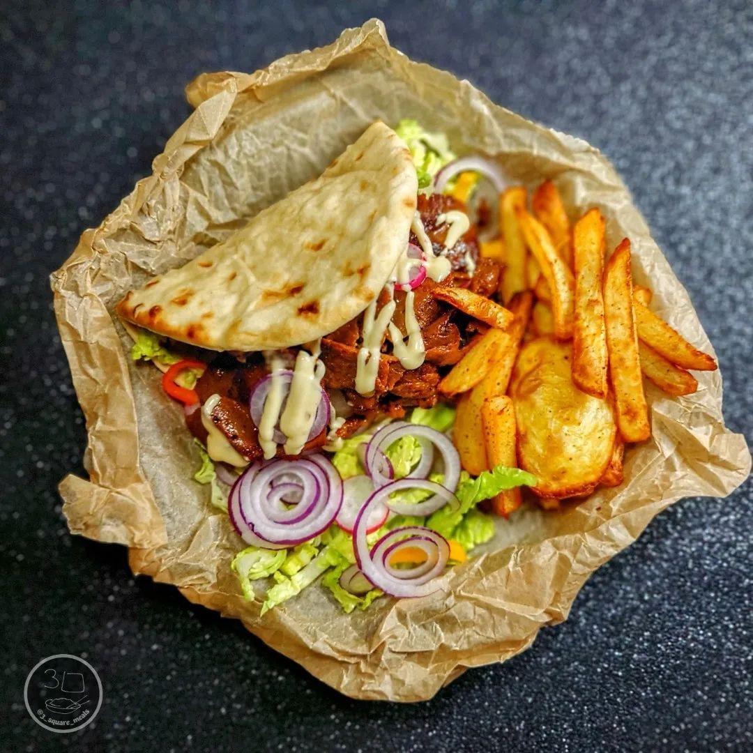 Döner Kebab with Chips and Salad